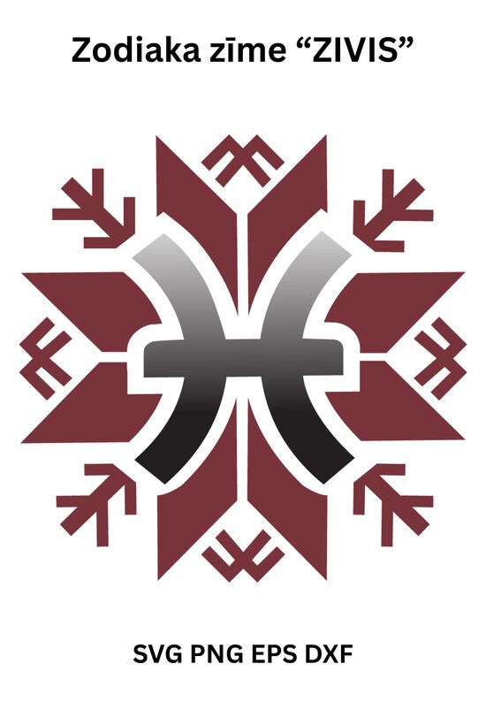 Stilizēts dizains Horoskopa zīmē Zivis Latvju Spēkā zīmē SVG PNG EPS DXF